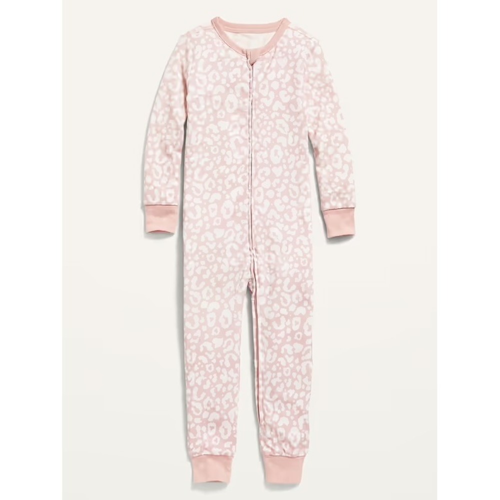 Old Navy Kids Pink Leopard Print Zip Front Cotton One Piece Pajamas 4T NEW